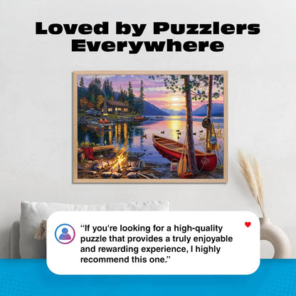 - Canoe Lake 1000 Piece Puzzle for Adults - Jigsaw Puzzles – Darrell Bush Cabin Sunset Artwork with Poster – Challenging Outdoor Nature Scene