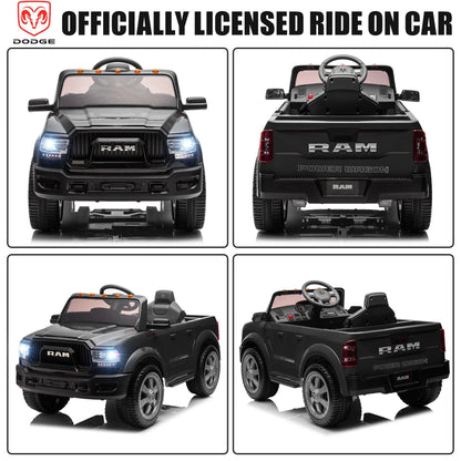 Dodge RAM 2500 Ride on Car for Kids, 12V Powered Ride on Toy with Remote Control, Rear Wheel Suspension, 5 Point Safety Harness, Bluetooth, LED Lights, Electric Vehicles for 3-6 Year Boys, Black