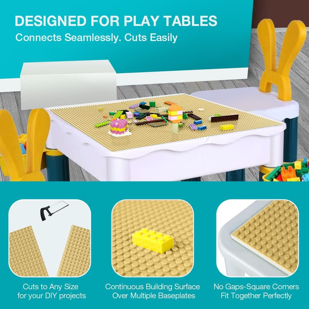 6 Pack Classic Baseplates 10" X 10", Building Base Plates for Building Bricks, 100% Compatible with Major Brands and Activity Table-Baseplate, Sturdy & Safe, Age 3 and up Kids, Sand