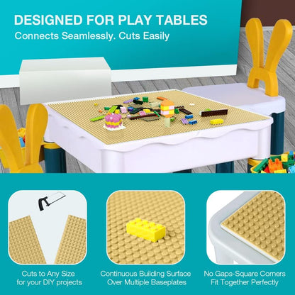6 Pack Classic Baseplates 10" X 10", Building Base Plates for Building Bricks, 100% Compatible with Major Brands and Activity Table-Baseplate, Sturdy & Safe, Age 3 and up Kids, Sand