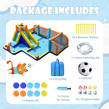 Giant Soccer-Themed Inflatable Water Slide Bouncer W/ Splash Pool without Blower