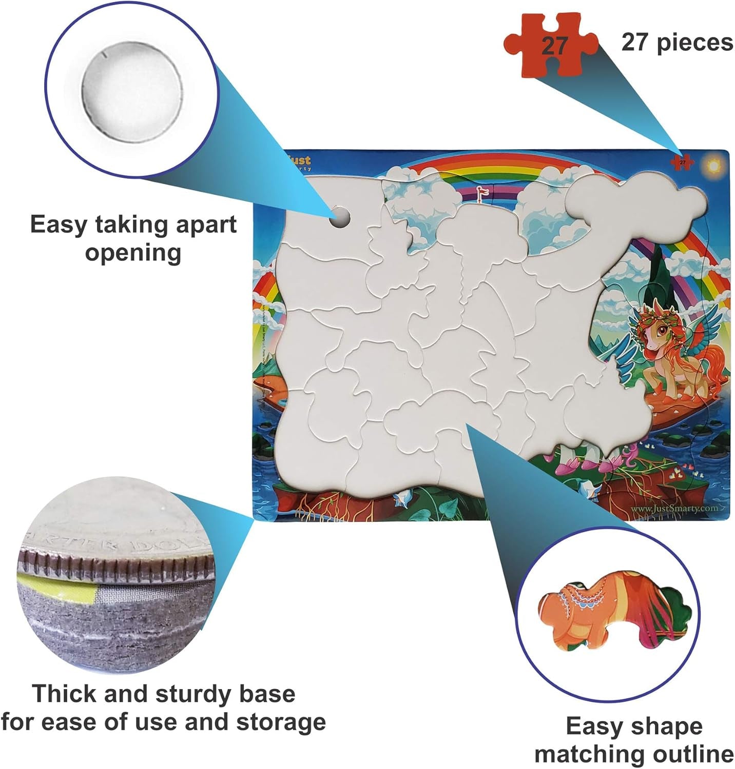 Unicorn Puzzles for Kids 3-5 Years Old | Best Gift for Girls | 27 Pieces Rainbow Puzzle | Unique Jigsaw Shapes Puzzle for Toddlers Ages 3-5 | Vibrant Unicorn Design