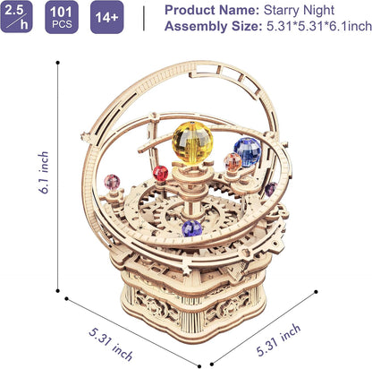 Music Box 3D Puzzles for Adults, DIY Wooden Mechanical Building Model Kits, Rotating Magic Ball Decorative Arts and Crafts, Gift for Adult on Birthday/Christmas - Starry Night