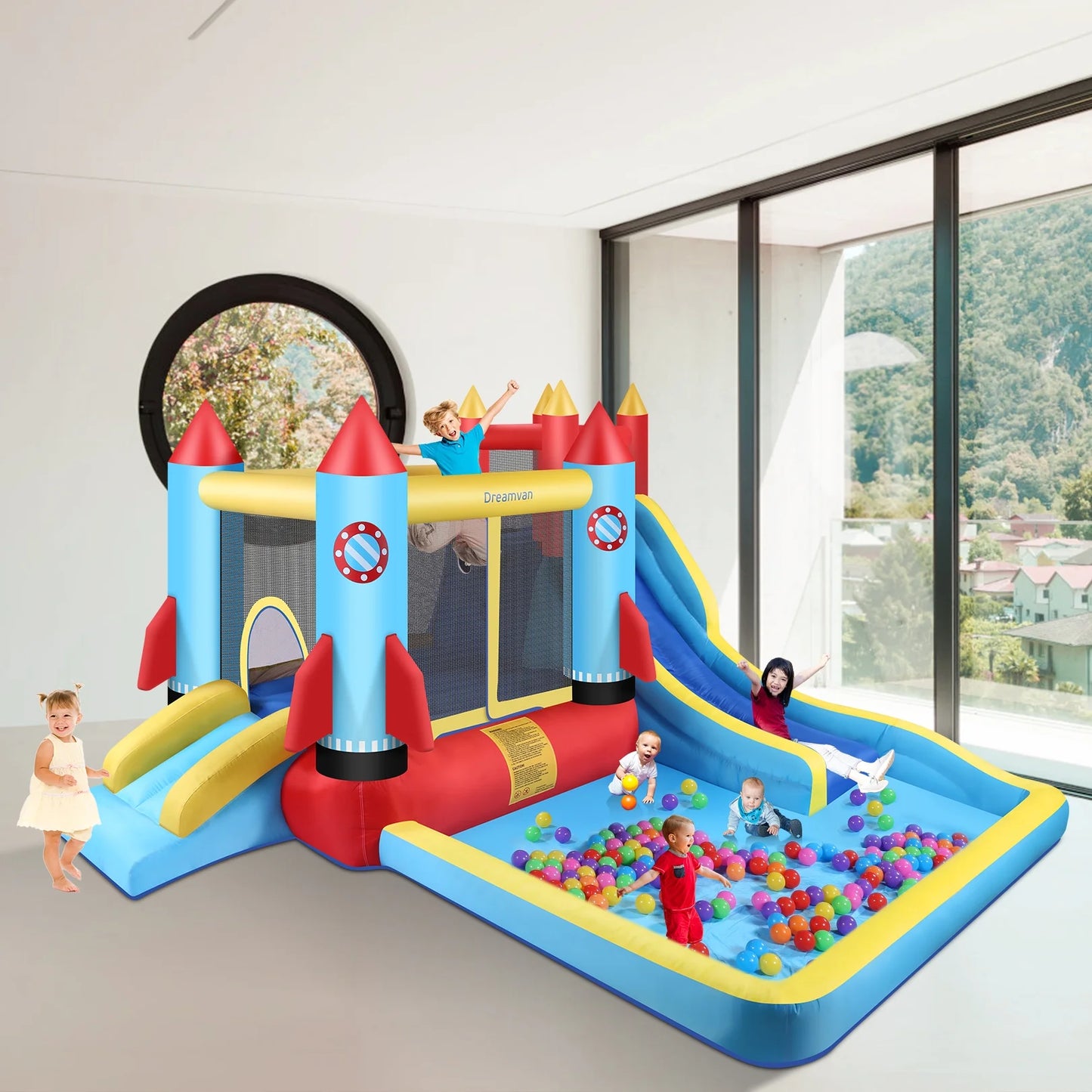 146''X 132'' X 82'' Inflatable Bounce Houses for Kids 3-10 with Blower Double Slide Climbing Wall and Ball Pit/Large Pool Outdoor/Indoor Bouncy House, PVC, Child, Teen, Toddler