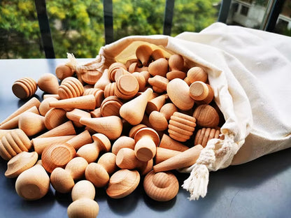 Children Rainbow Wood Blocks Loose Parts Toy Mushrooms Montessori Wooden Droplets Jigsaw