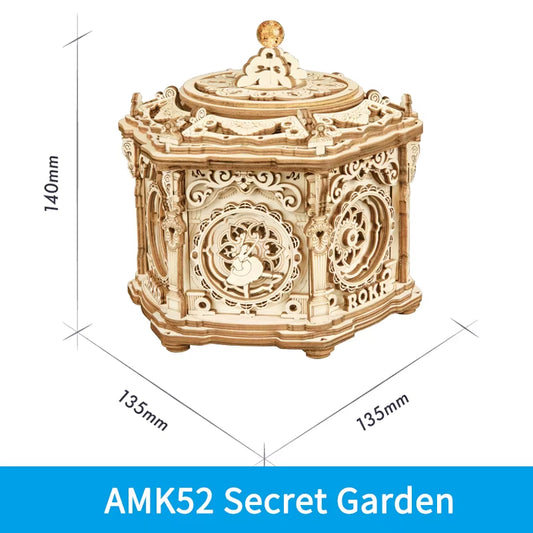 Rokr DIY Mechanical Music Box Kit 3D Wooden Puzzle Box for Adults Self-Assembly Building Project - Secret Garden