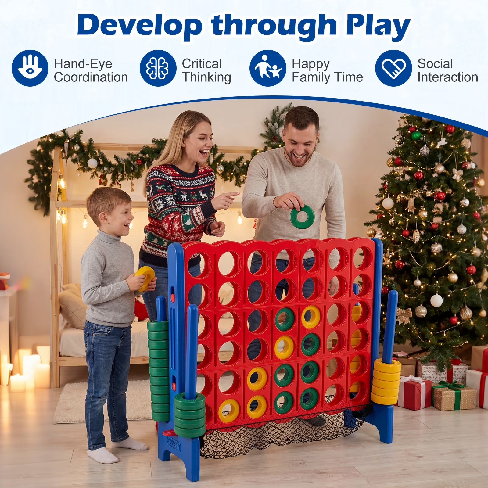 4-To-Score Giant Game Set 4-In-A-Row Connect Game with Storage Net for Kids & Adult