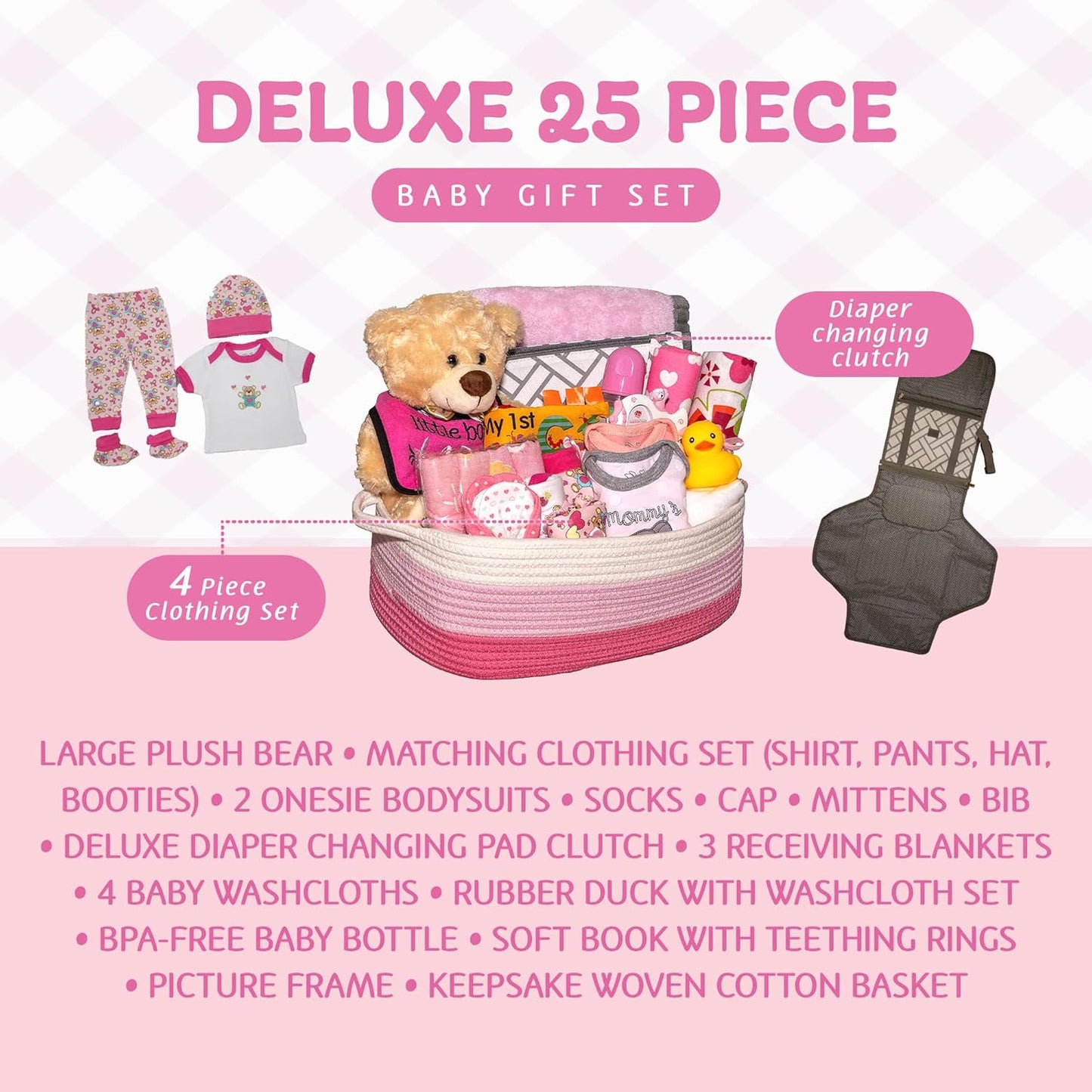 Bundle of Joy Deluxe Baby Girl Gift, Newborn Gift Set, Baby Layette Set with 25-Piece New Baby Essentials, Baby Gift Basket for Expecting Moms and New Parents, Pink - Nikki’S Gift Baskets