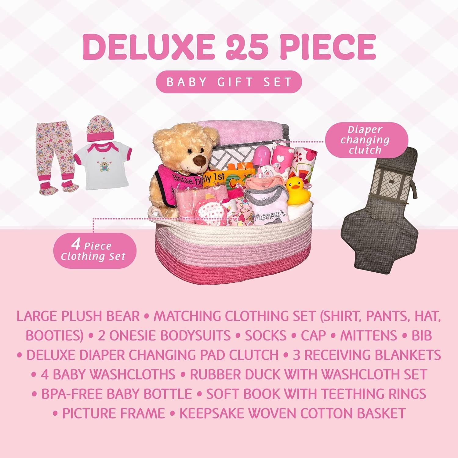 Bundle of Joy Deluxe Baby Girl Gift, Newborn Gift Set, Baby Layette Set with 25-Piece New Baby Essentials, Baby Gift Basket for Expecting Moms and New Parents, Pink - Nikki’S Gift Baskets