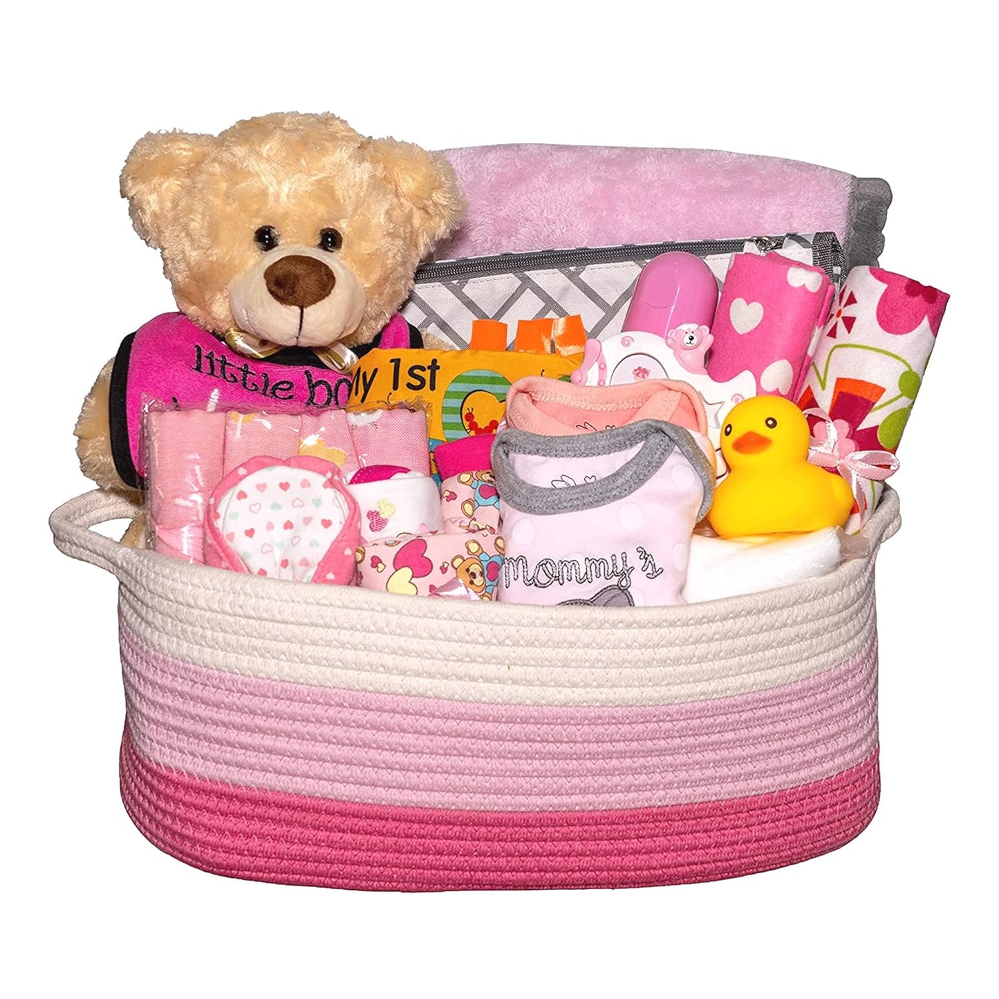 Bundle of Joy Deluxe Baby Girl Gift, Newborn Gift Set, Baby Layette Set with 25-Piece New Baby Essentials, Baby Gift Basket for Expecting Moms and New Parents, Pink - Nikki’S Gift Baskets