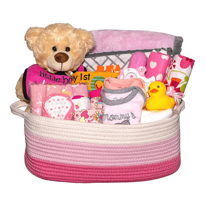 Bundle of Joy Deluxe Baby Girl Gift, Newborn Gift Set, Baby Layette Set with 25-Piece New Baby Essentials, Baby Gift Basket for Expecting Moms and New Parents, Pink - Nikki’S Gift Baskets
