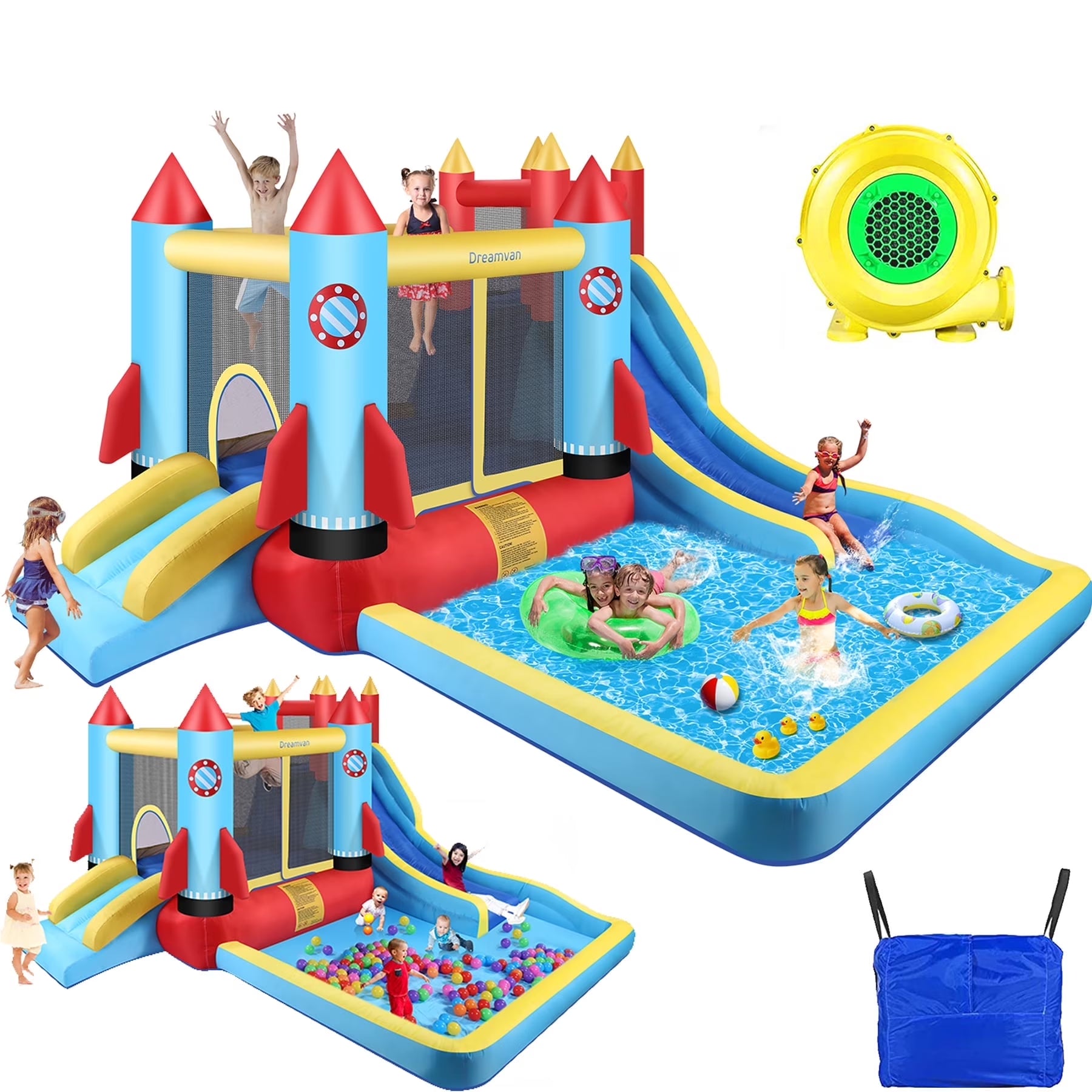 146''X 132'' X 82'' Inflatable Bounce Houses for Kids 3-10 with Blower Double Slide Climbing Wall and Ball Pit/Large Pool Outdoor/Indoor Bouncy House, PVC, Child, Teen, Toddler