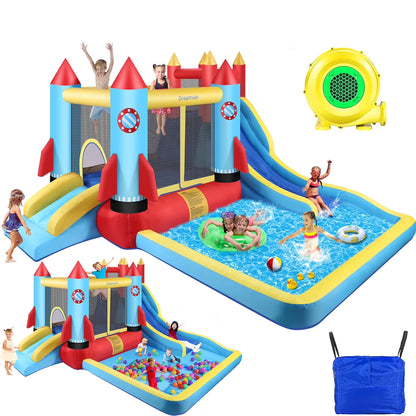 146''X 132'' X 82'' Inflatable Bounce Houses for Kids 3-10 with Blower Double Slide Climbing Wall and Ball Pit/Large Pool Outdoor/Indoor Bouncy House, PVC, Child, Teen, Toddler
