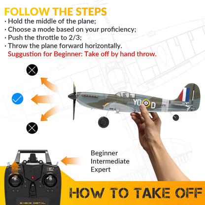 Volantex New Spitfire RC Plane EPP 400Mm Wingspan RC Fighter One Key Aerobatic 2.4G 4CH RTF Warbird Plane