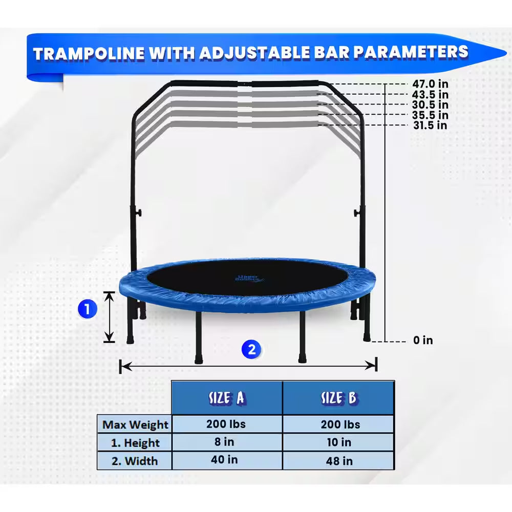 Machrus  40 In. Mini Trampoline with Adjustable Handbar - round Foldable Rebounder Fitness Trampoline