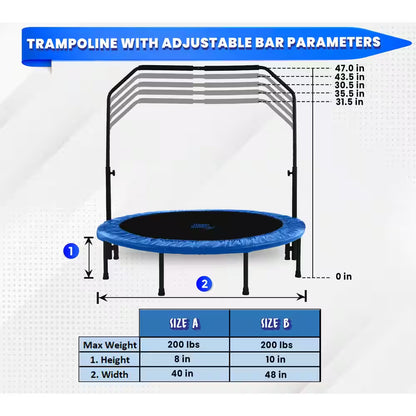 Machrus  40 In. Mini Trampoline with Adjustable Handbar - round Foldable Rebounder Fitness Trampoline