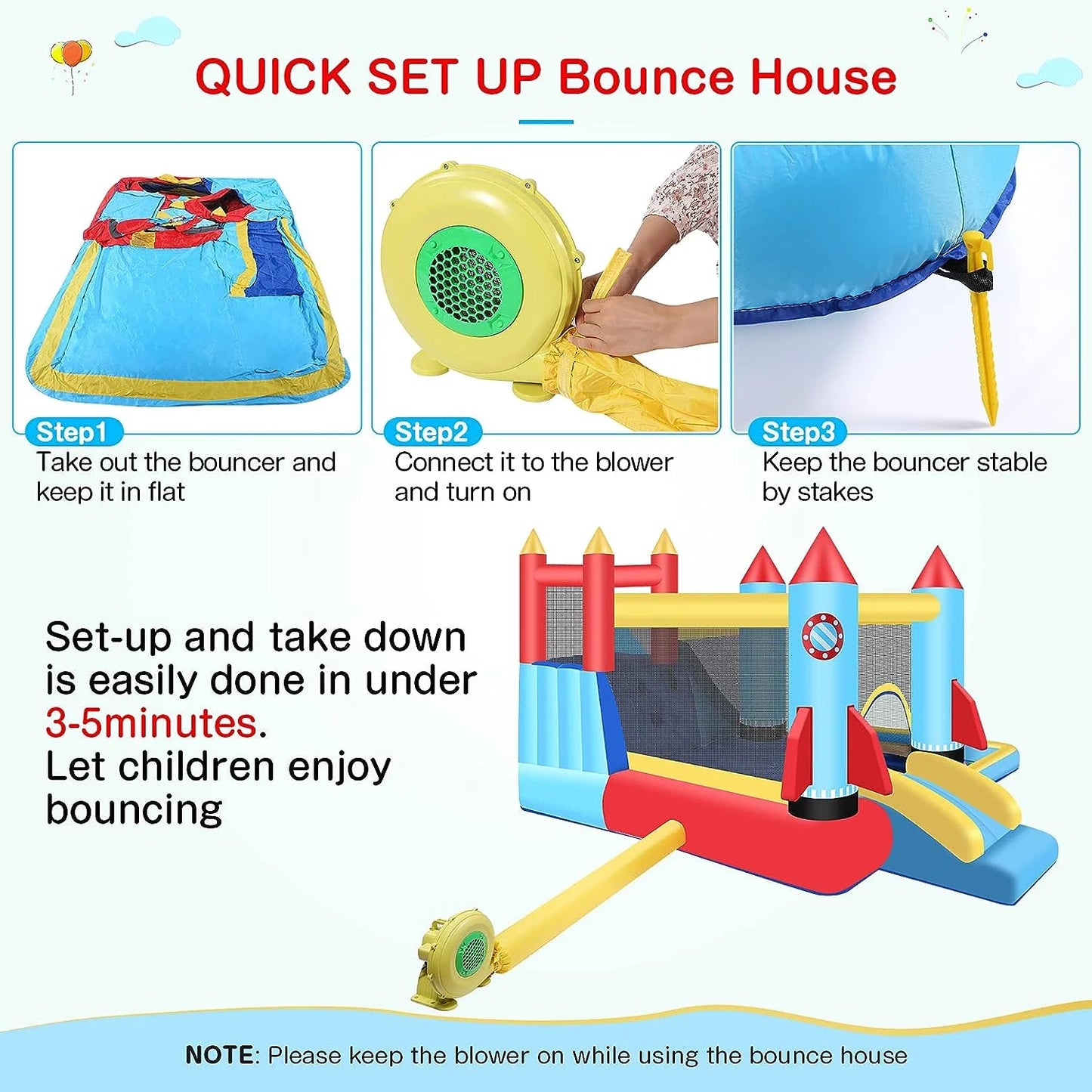 146''X 132'' X 82'' Inflatable Bounce Houses for Kids 3-10 with Blower Double Slide Climbing Wall and Ball Pit/Large Pool Outdoor/Indoor Bouncy House, PVC, Child, Teen, Toddler
