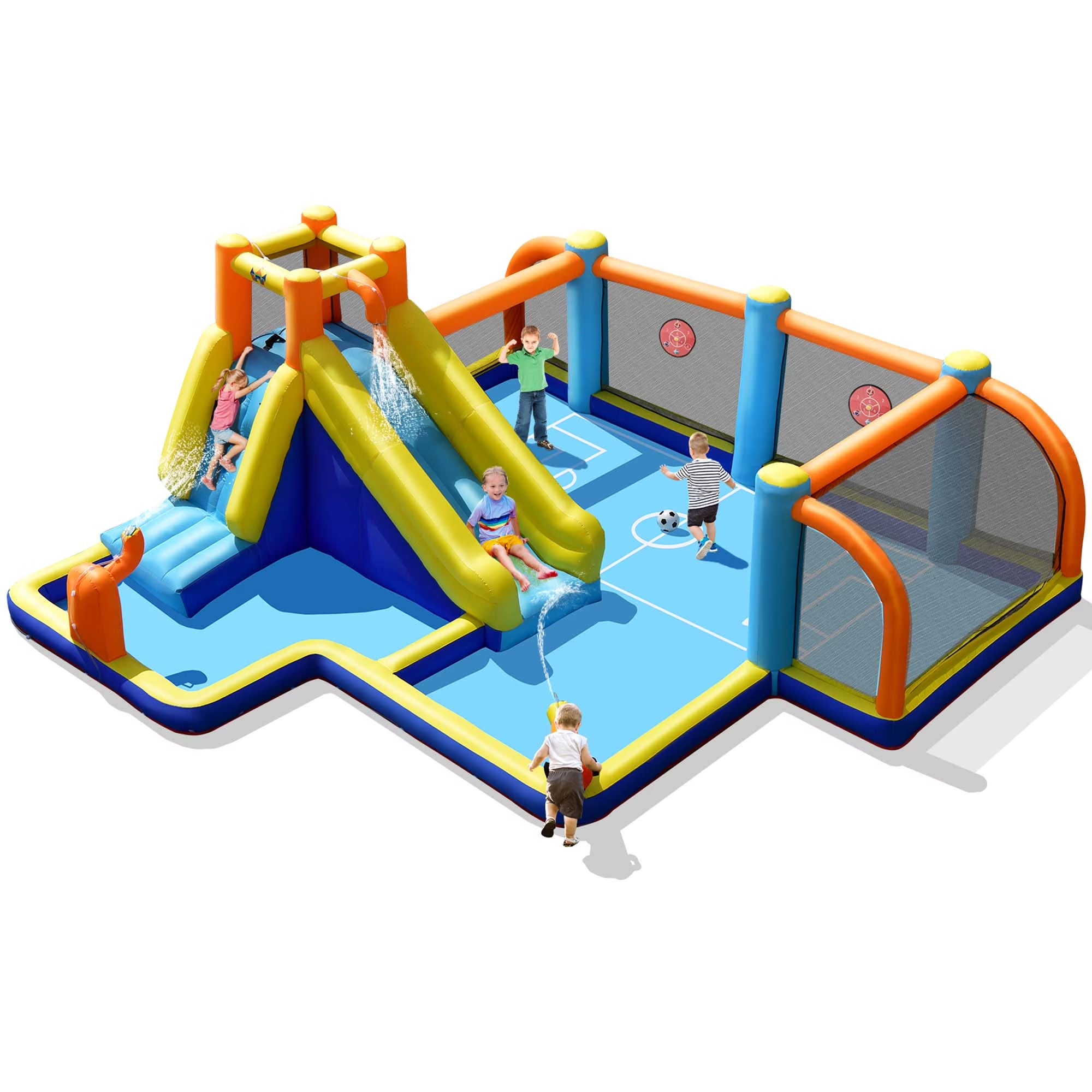 Giant Soccer-Themed Inflatable Water Slide Bouncer W/ Splash Pool without Blower