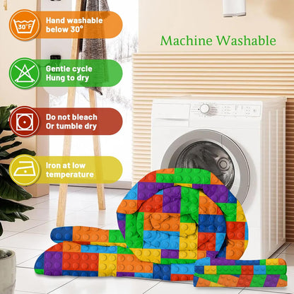 3Pc Comforter Set Colorful Toy Building Blocks Background Pattern Quilt Coverlet Bedspread King Size Fun and Colorful Bedding Sets with 2 Pillow Shams for Kids Teen Boys Girls