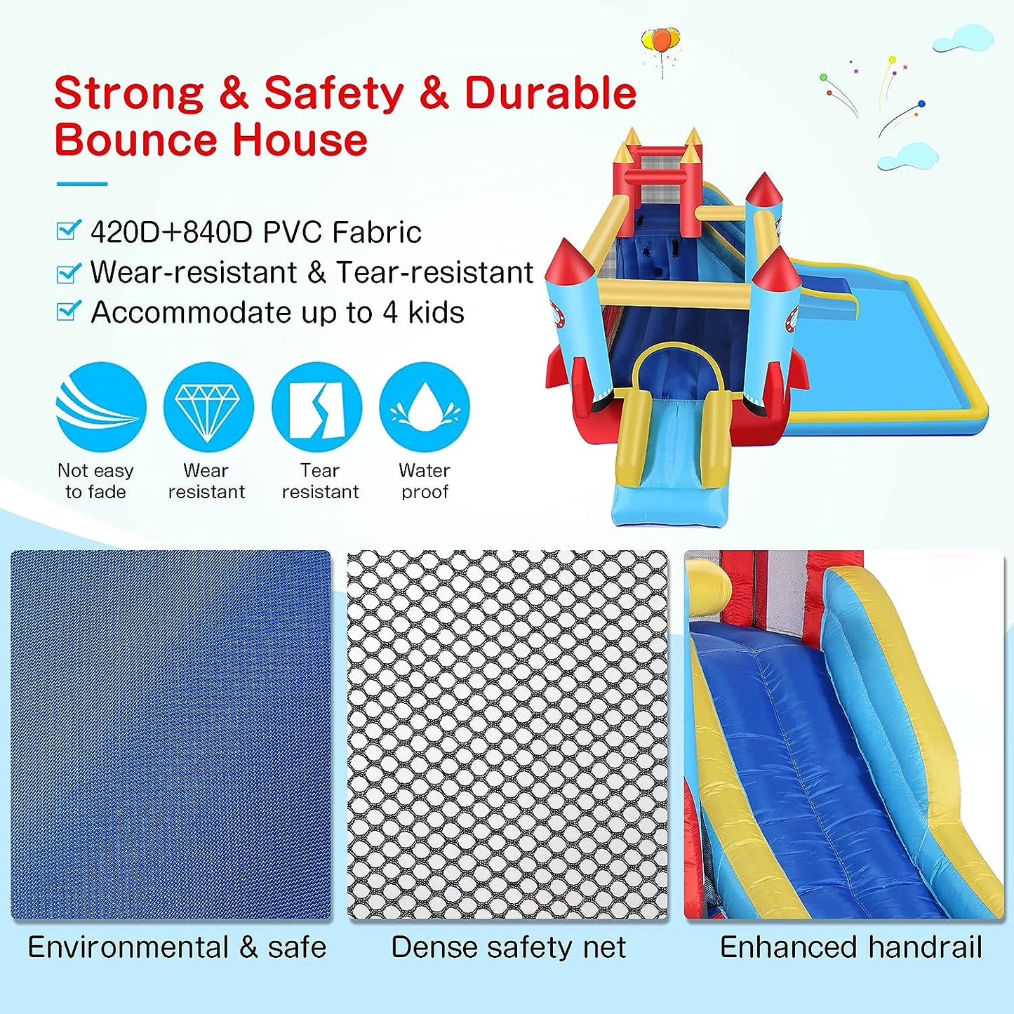 146''X 132'' X 82'' Inflatable Bounce Houses for Kids 3-10 with Blower Double Slide Climbing Wall and Ball Pit/Large Pool Outdoor/Indoor Bouncy House, PVC, Child, Teen, Toddler