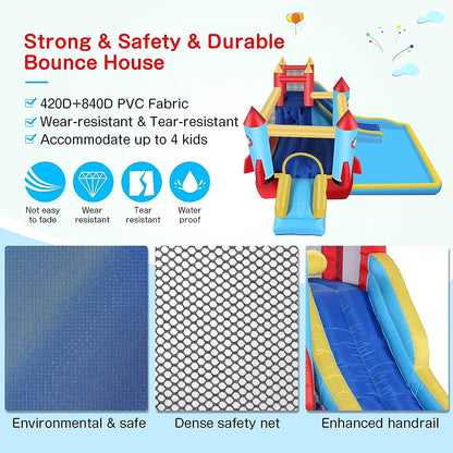 146''X 132'' X 82'' Inflatable Bounce Houses for Kids 3-10 with Blower Double Slide Climbing Wall and Ball Pit/Large Pool Outdoor/Indoor Bouncy House, PVC, Child, Teen, Toddler