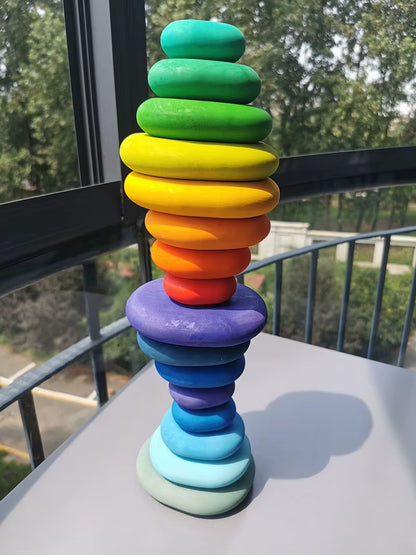 Children Rainbow Wood Blocks Loose Parts Toy Mushrooms Montessori Wooden Droplets Jigsaw
