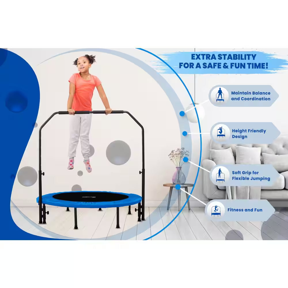 Machrus  40 In. Mini Trampoline with Adjustable Handbar - round Foldable Rebounder Fitness Trampoline