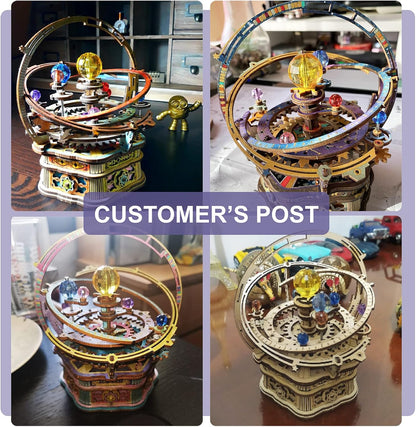 Music Box 3D Puzzles for Adults, DIY Wooden Mechanical Building Model Kits, Rotating Magic Ball Decorative Arts and Crafts, Gift for Adult on Birthday/Christmas - Starry Night