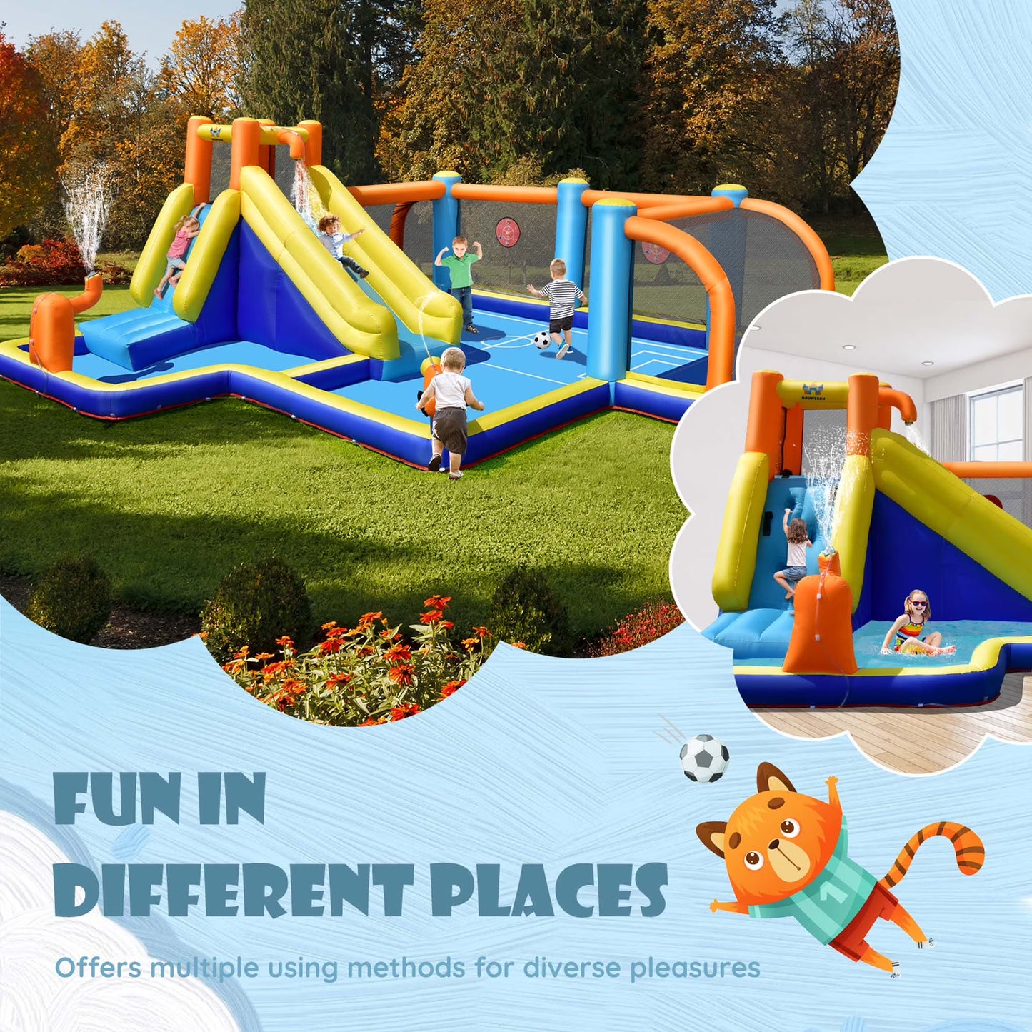 Giant Soccer-Themed Inflatable Water Slide Bouncer W/ Splash Pool without Blower