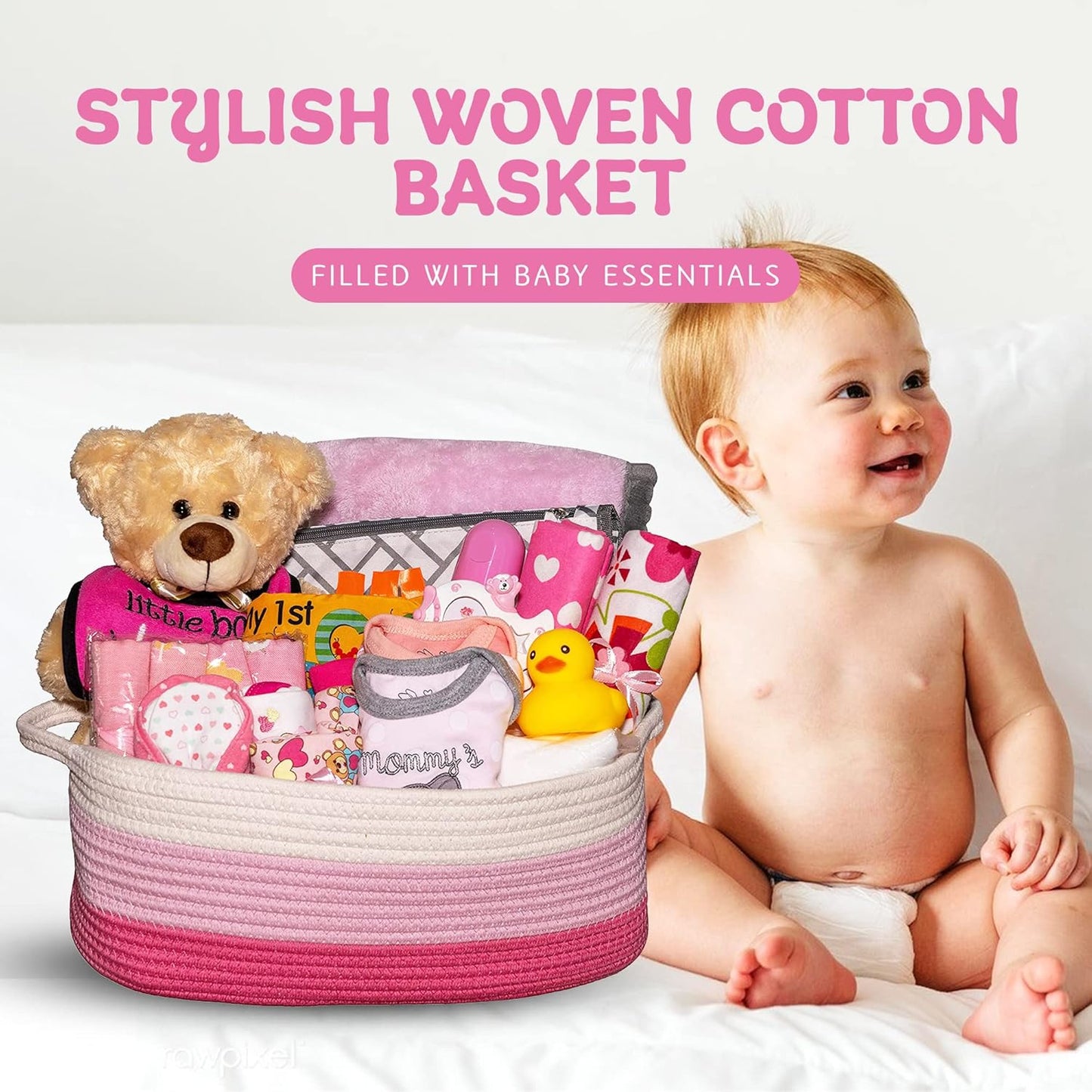 Bundle of Joy Deluxe Baby Girl Gift, Newborn Gift Set, Baby Layette Set with 25-Piece New Baby Essentials, Baby Gift Basket for Expecting Moms and New Parents, Pink - Nikki’S Gift Baskets