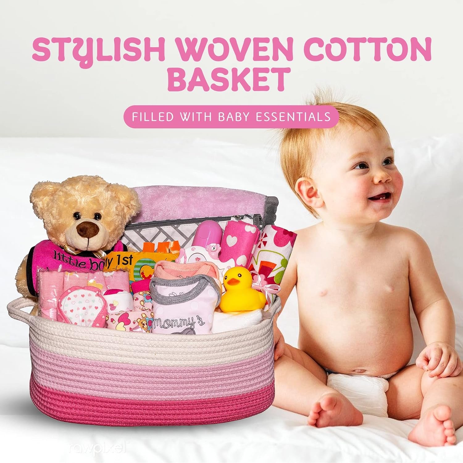 Bundle of Joy Deluxe Baby Girl Gift, Newborn Gift Set, Baby Layette Set with 25-Piece New Baby Essentials, Baby Gift Basket for Expecting Moms and New Parents, Pink - Nikki’S Gift Baskets