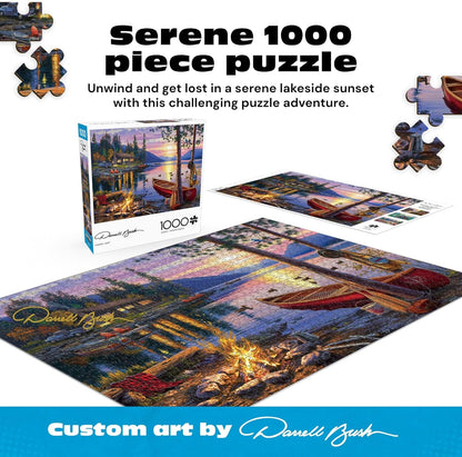 - Canoe Lake 1000 Piece Puzzle for Adults - Jigsaw Puzzles – Darrell Bush Cabin Sunset Artwork with Poster – Challenging Outdoor Nature Scene