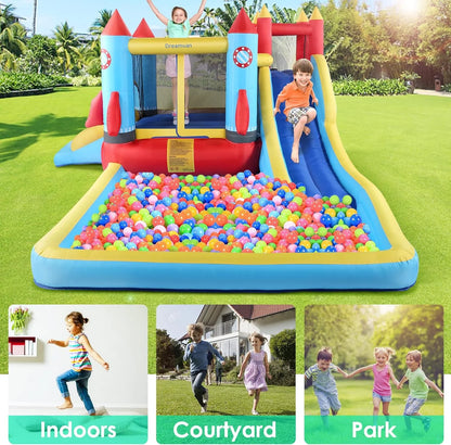 146''X 132'' X 82'' Inflatable Bounce Houses for Kids 3-10 with Blower Double Slide Climbing Wall and Ball Pit/Large Pool Outdoor/Indoor Bouncy House, PVC, Child, Teen, Toddler