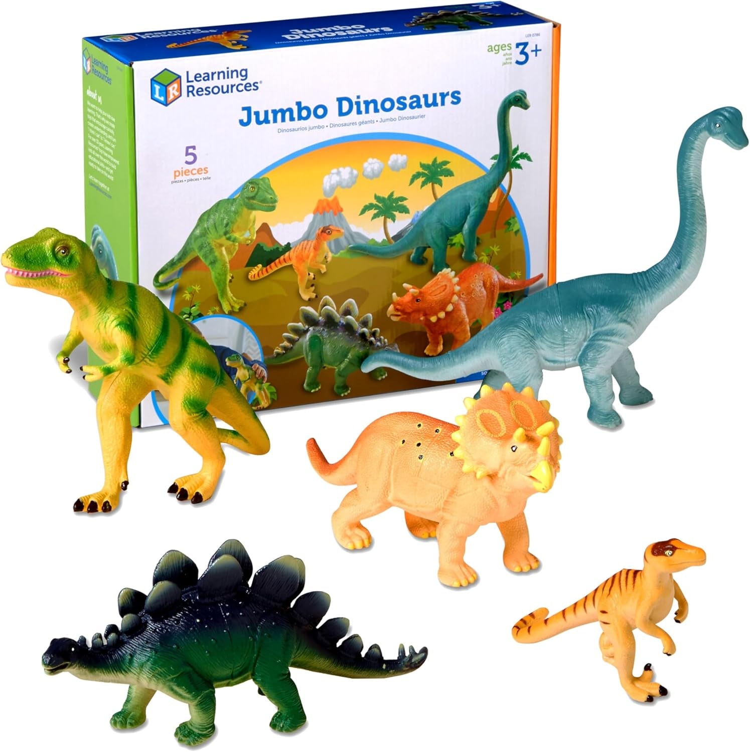 Jumbo Dinosaurs - Toddler Outdoor Toys, Animal Figurines, Montessori, Fine Motor Skills, Imaginative Play, Gits for Boys and Girls, Preschool Counting, Triceratops