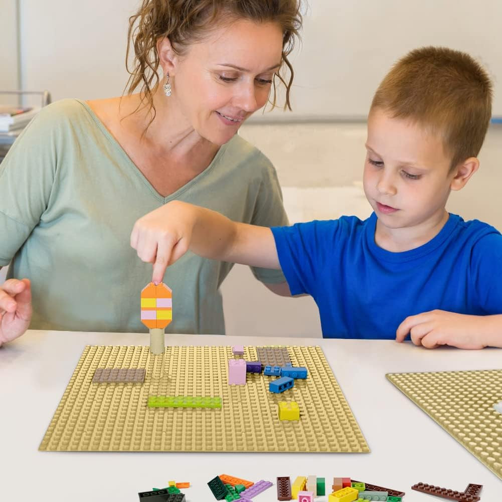 6 Pack Classic Baseplates 10" X 10", Building Base Plates for Building Bricks, 100% Compatible with Major Brands and Activity Table-Baseplate, Sturdy & Safe, Age 3 and up Kids, Sand