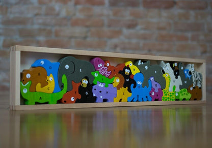 Animal Parade a to Z Puzzle and Playset - Educational Wooden Alphabet Puzzle - 2 and Up