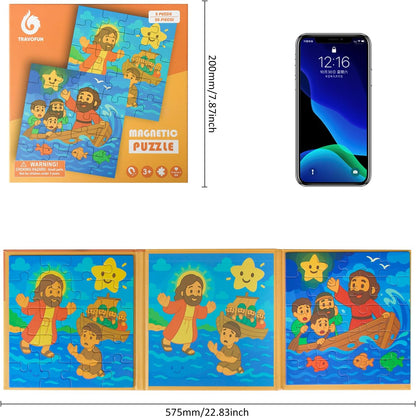 TRAVOFUN Magnetic Puzzles for Kids Ages 3-5 - Jesus Walking on Water & Calming the Storm - 2 Pack Bible Stories Jigsaw Puzzle Book - New Testament Christian Gifts for Toddlers Boys Girls