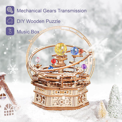 Music Box 3D Puzzles for Adults, DIY Wooden Mechanical Building Model Kits, Rotating Magic Ball Decorative Arts and Crafts, Gift for Adult on Birthday/Christmas - Starry Night