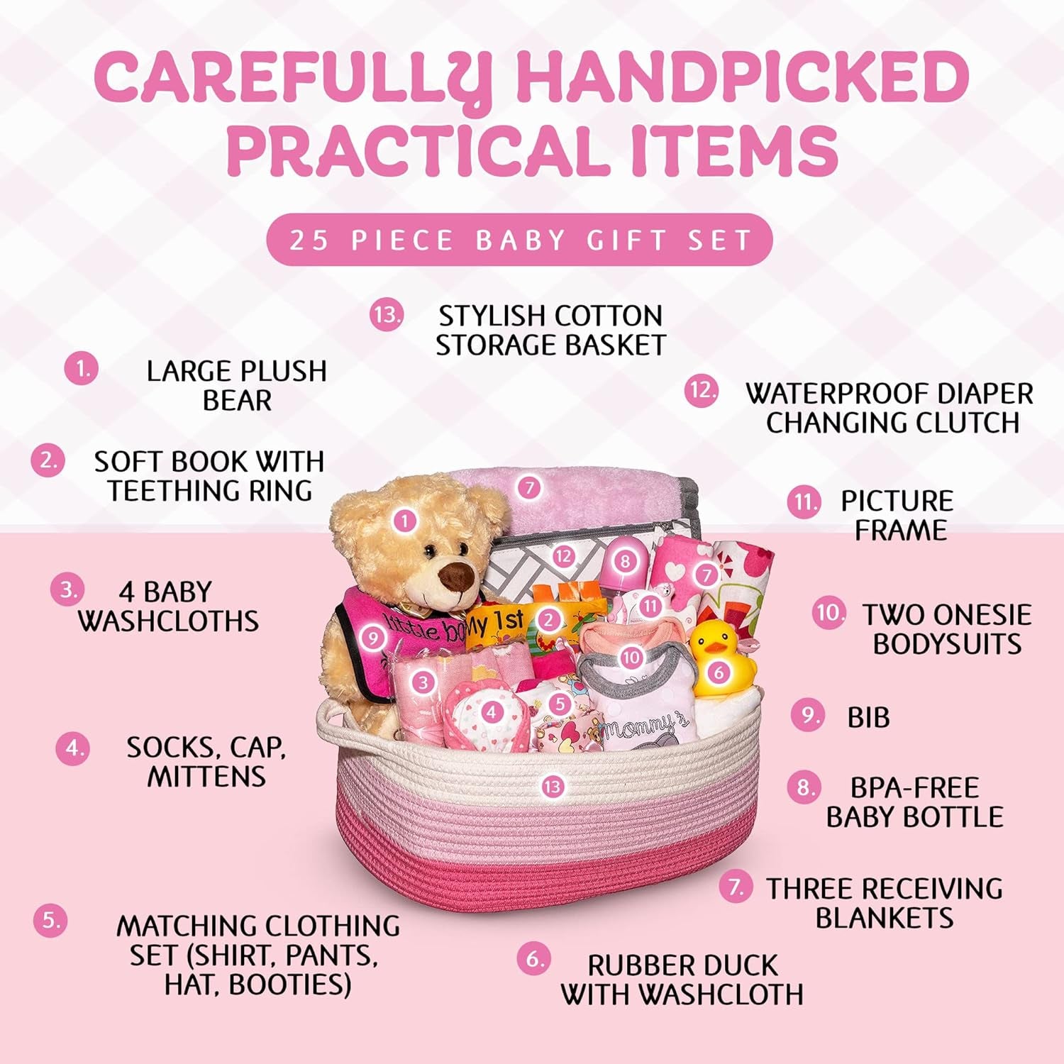 Bundle of Joy Deluxe Baby Girl Gift, Newborn Gift Set, Baby Layette Set with 25-Piece New Baby Essentials, Baby Gift Basket for Expecting Moms and New Parents, Pink - Nikki’S Gift Baskets
