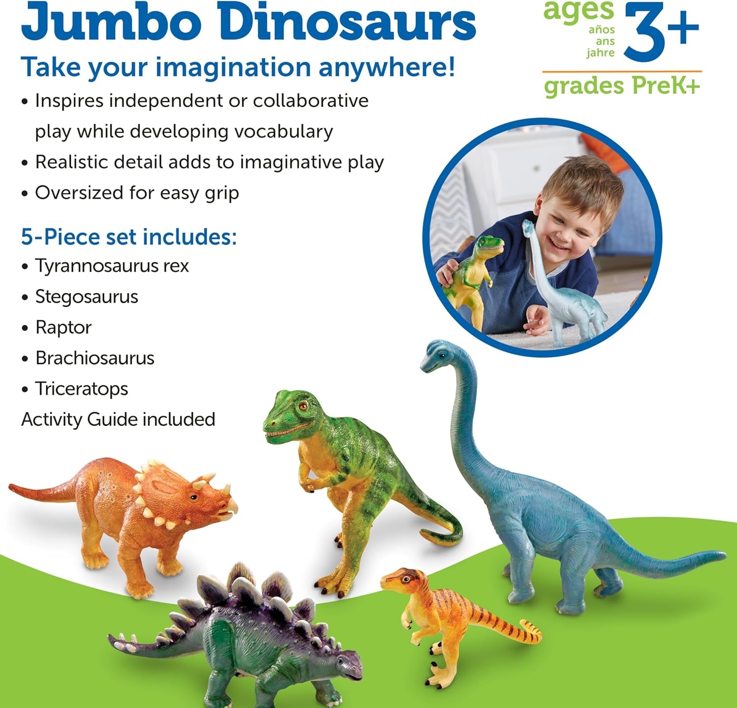 Jumbo Dinosaurs - Toddler Outdoor Toys, Animal Figurines, Montessori, Fine Motor Skills, Imaginative Play, Gits for Boys and Girls, Preschool Counting, Triceratops