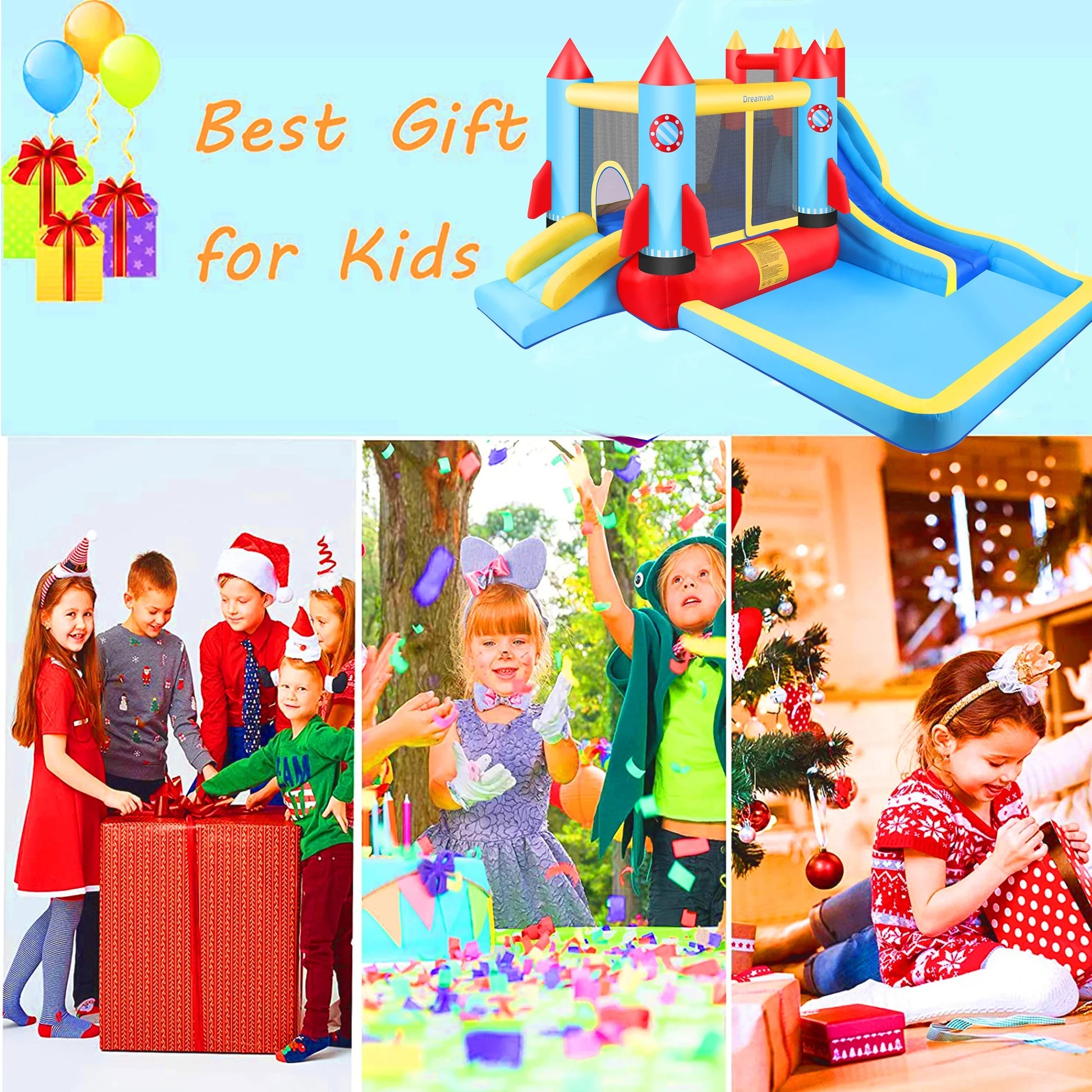 146''X 132'' X 82'' Inflatable Bounce Houses for Kids 3-10 with Blower Double Slide Climbing Wall and Ball Pit/Large Pool Outdoor/Indoor Bouncy House, PVC, Child, Teen, Toddler