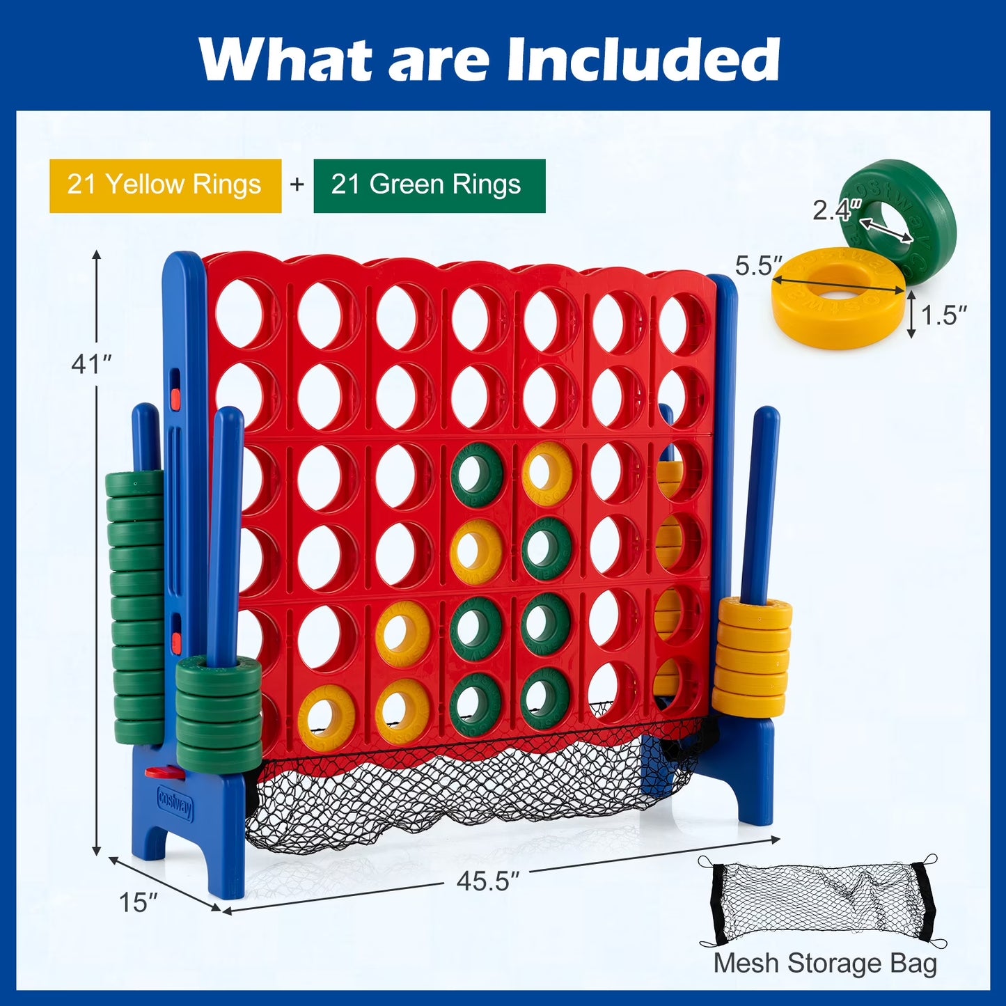 4-To-Score Giant Game Set 4-In-A-Row Connect Game with Storage Net for Kids & Adult