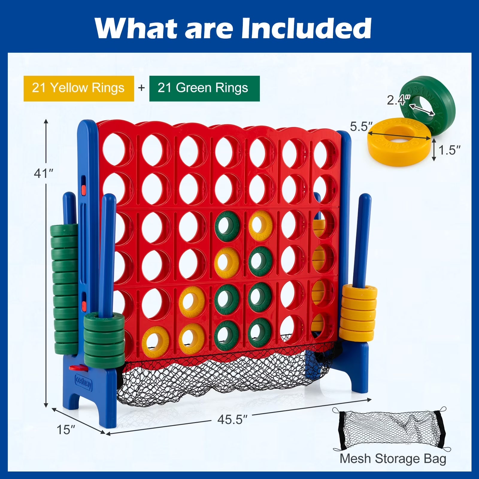 4-To-Score Giant Game Set 4-In-A-Row Connect Game with Storage Net for Kids & Adult