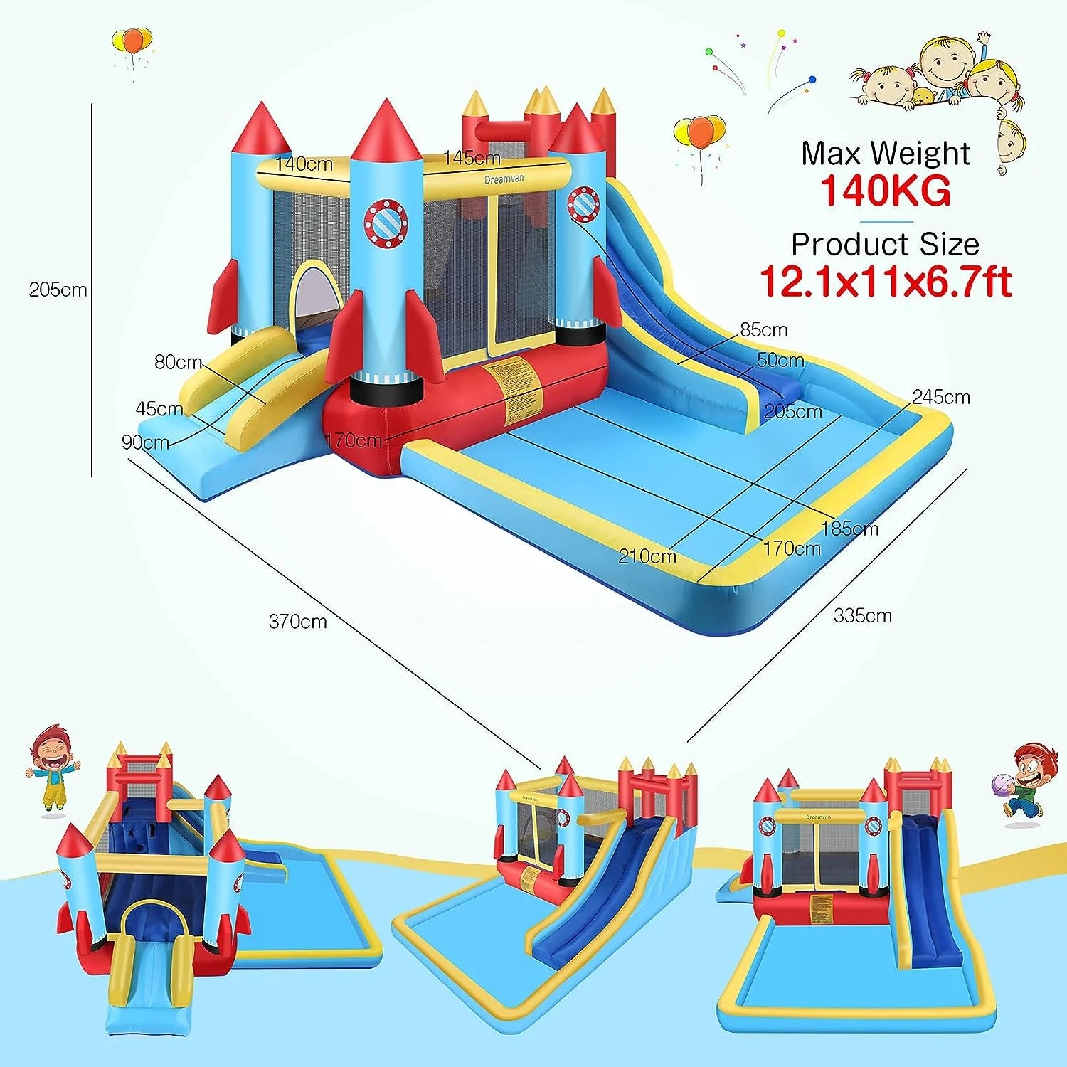 146''X 132'' X 82'' Inflatable Bounce Houses for Kids 3-10 with Blower Double Slide Climbing Wall and Ball Pit/Large Pool Outdoor/Indoor Bouncy House, PVC, Child, Teen, Toddler